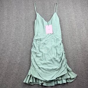 Hello Molly Sage Green Ruched Ruffle Mini Dress Women's Size XS NWT